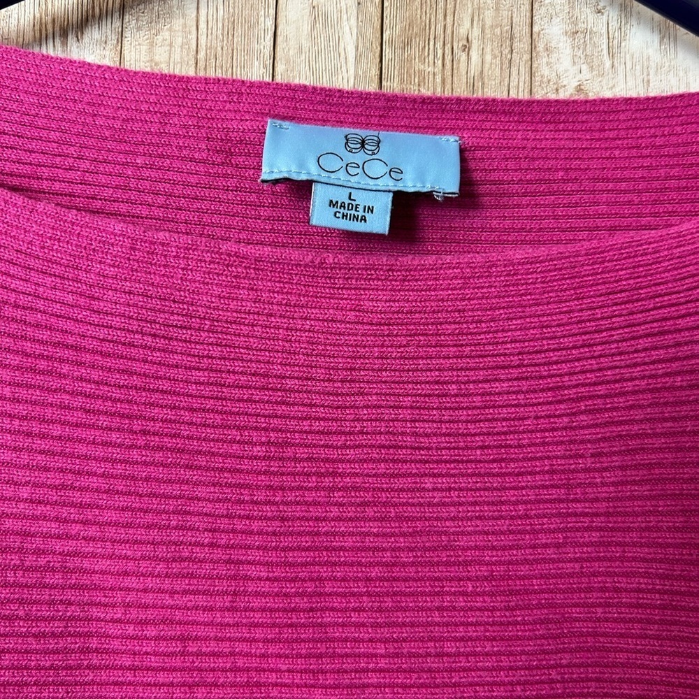 CeCe L batwing boatneck pink dramatic sleeve sweater - Picture 4 of 6